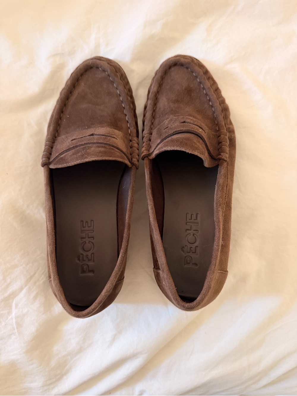 Peche Brown Suede Penny Loafers